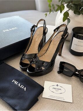 Prada Black platform Stiletto Slingback Heels